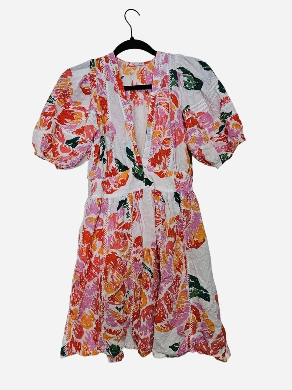 Poupette St. Barth White Mini Dress with Pink, Orange & Green Floral XS